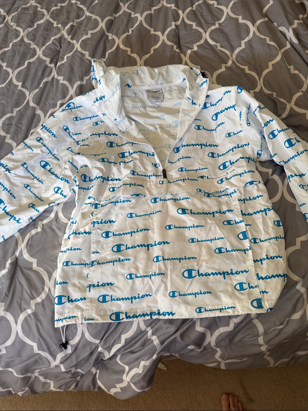 Champion White Pullover with Blue Logo Script